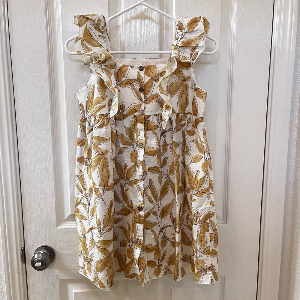 Play Up Sage Leaves Print Woven Dress Karité Ruffles Button Front Girls Size 10
